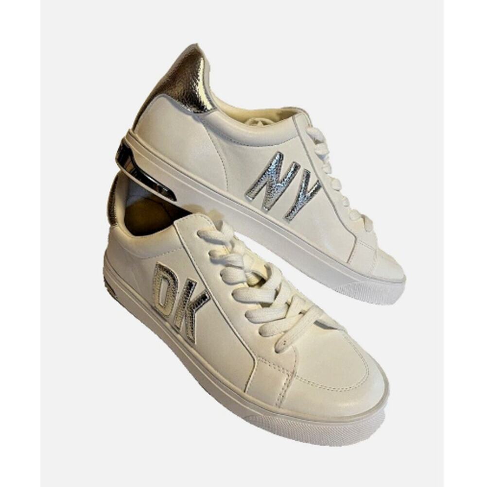 Dkny Women's White Silver Abeni Lace Up Low-top Platform Sneakers Size 9M